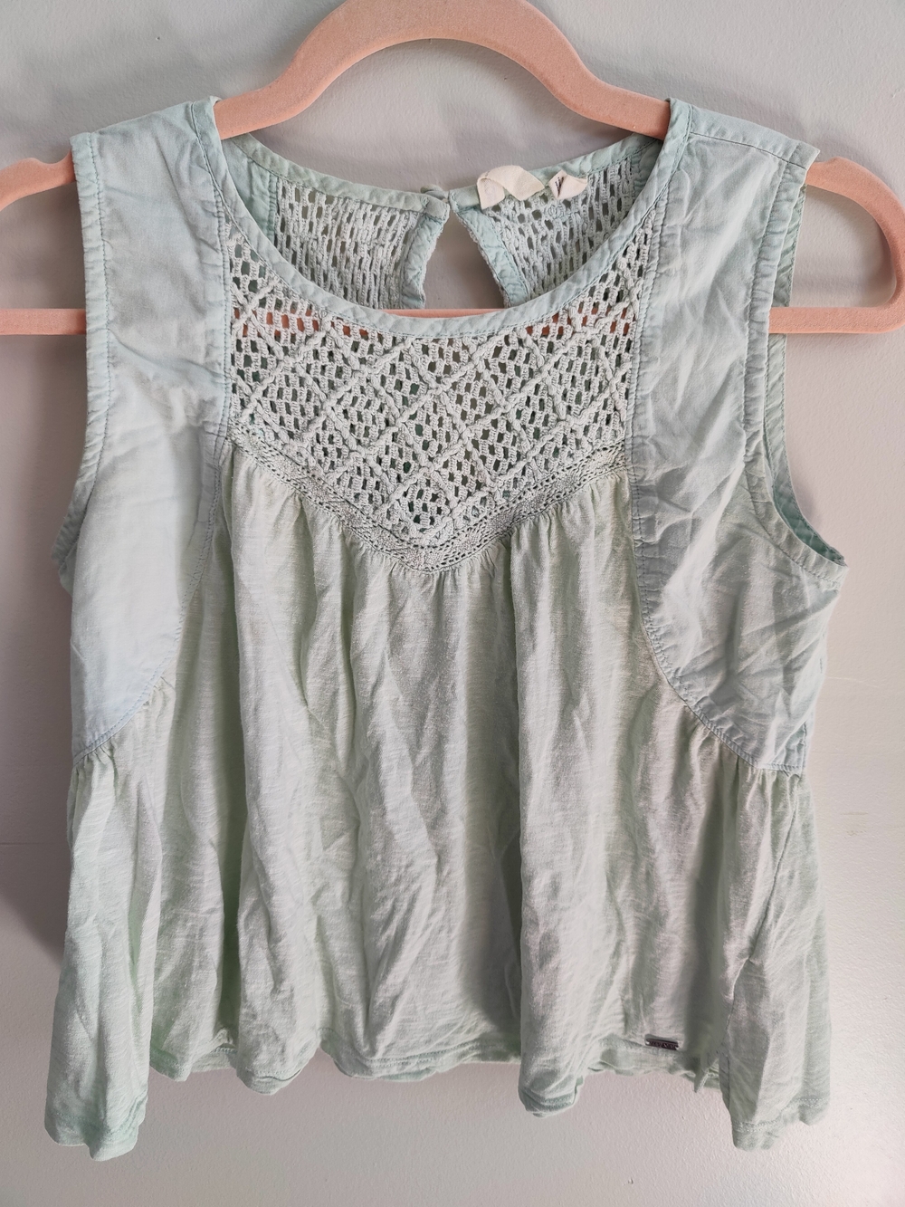 Roxy Light Mint Crochet Yoke Tank Top